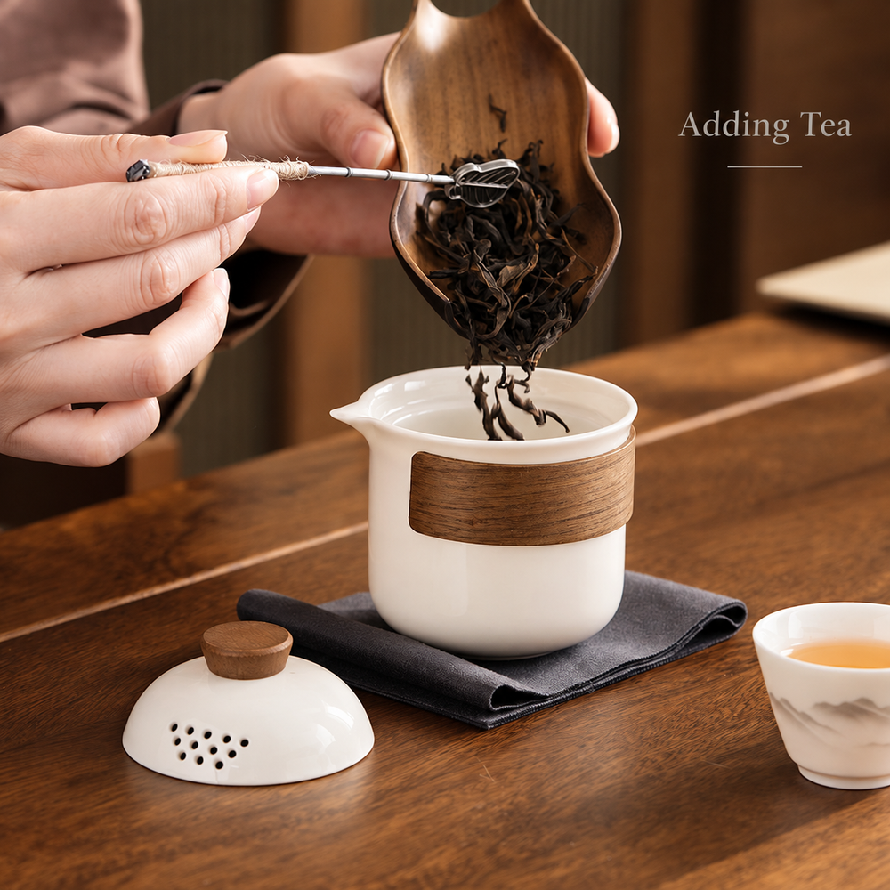 Ceramic Travel Tea Set with Orange Case — image 2