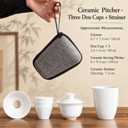 Ceramic Pitcher · Three Dou Cups + Strainer