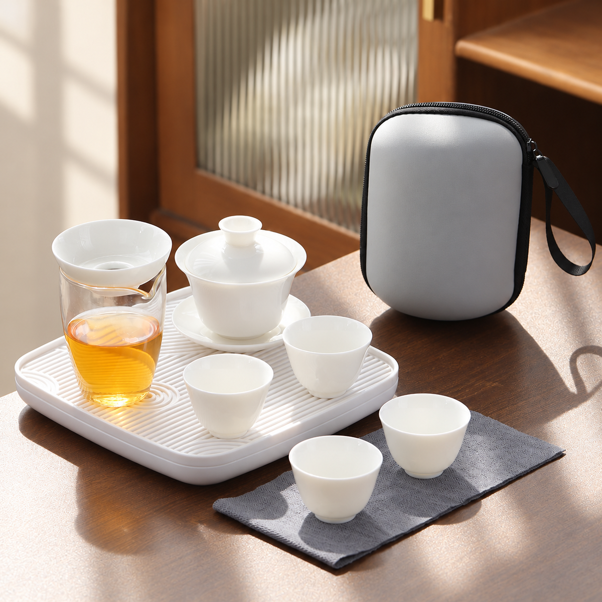 Plain White · Four Cups · With Tray