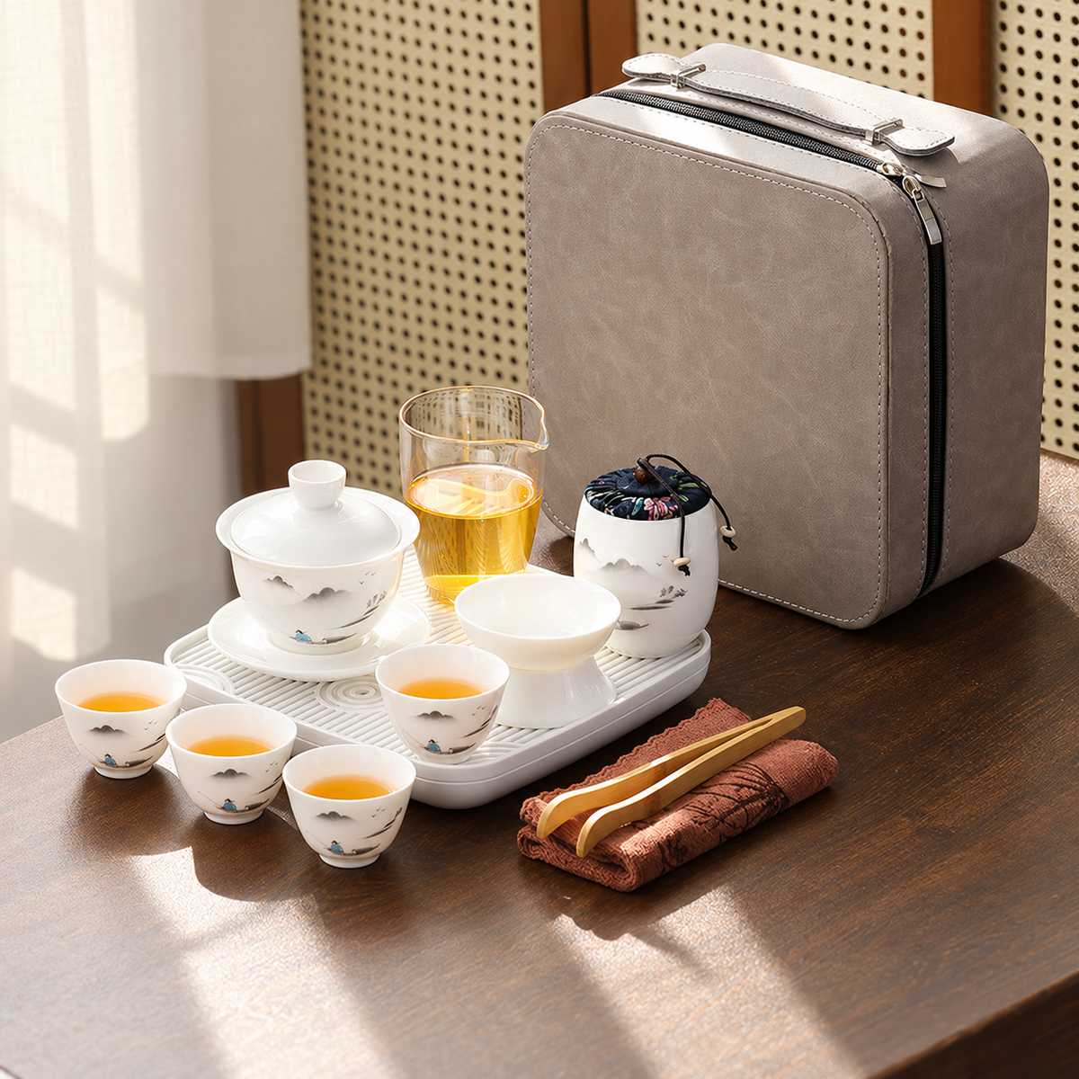Fisherman Landscape · Four Cups · Tray, Jar & Larger Case