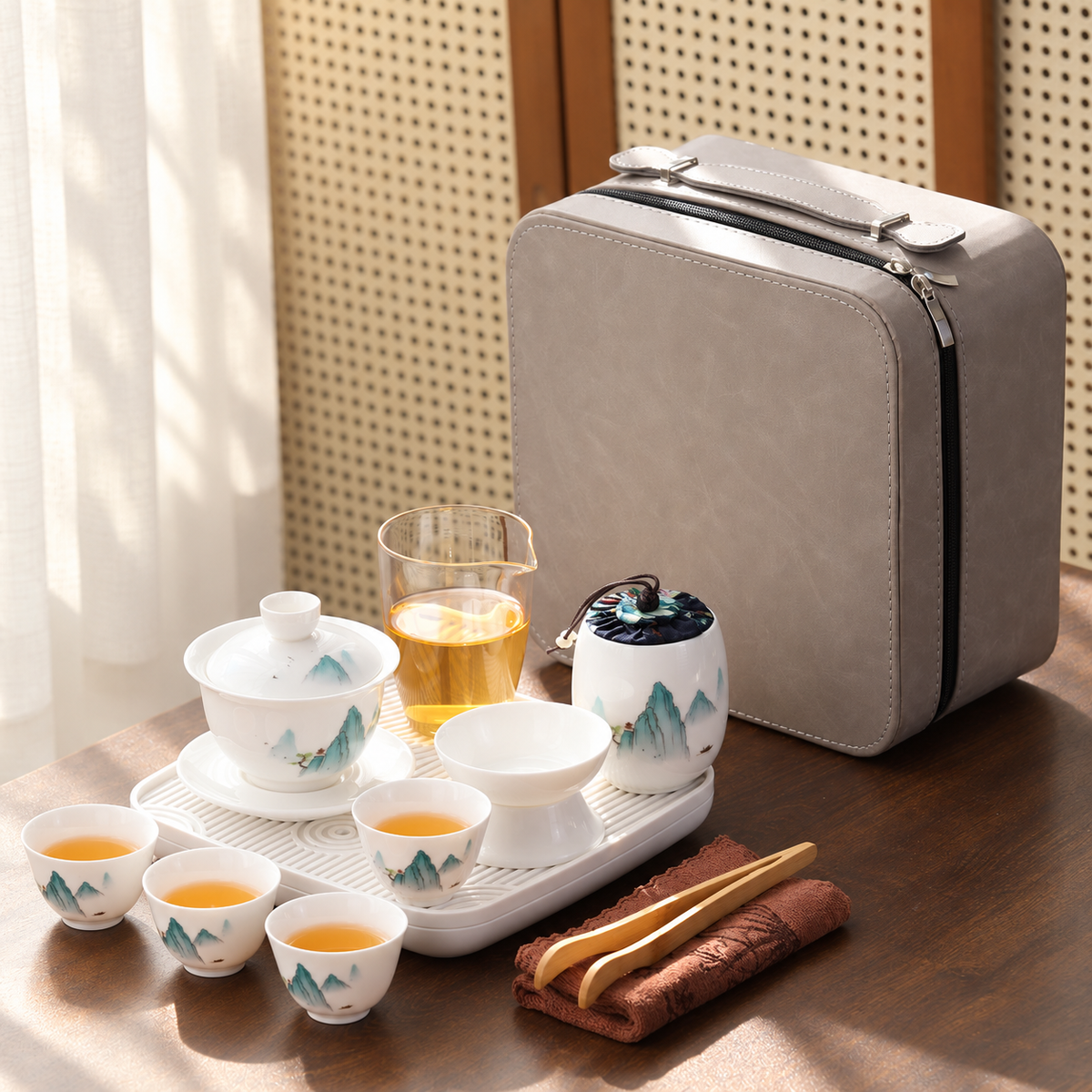 Teal Mountains · Four Cups · Tray, Jar & Larger Case