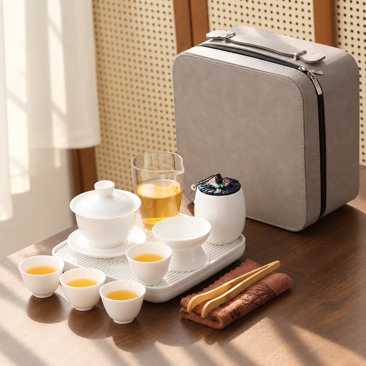 Plain White · Four Cups · Tray, Jar & Larger Case