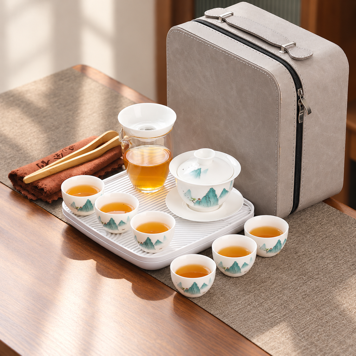 Teal Mountains · Six Cups · Tray & Larger Case