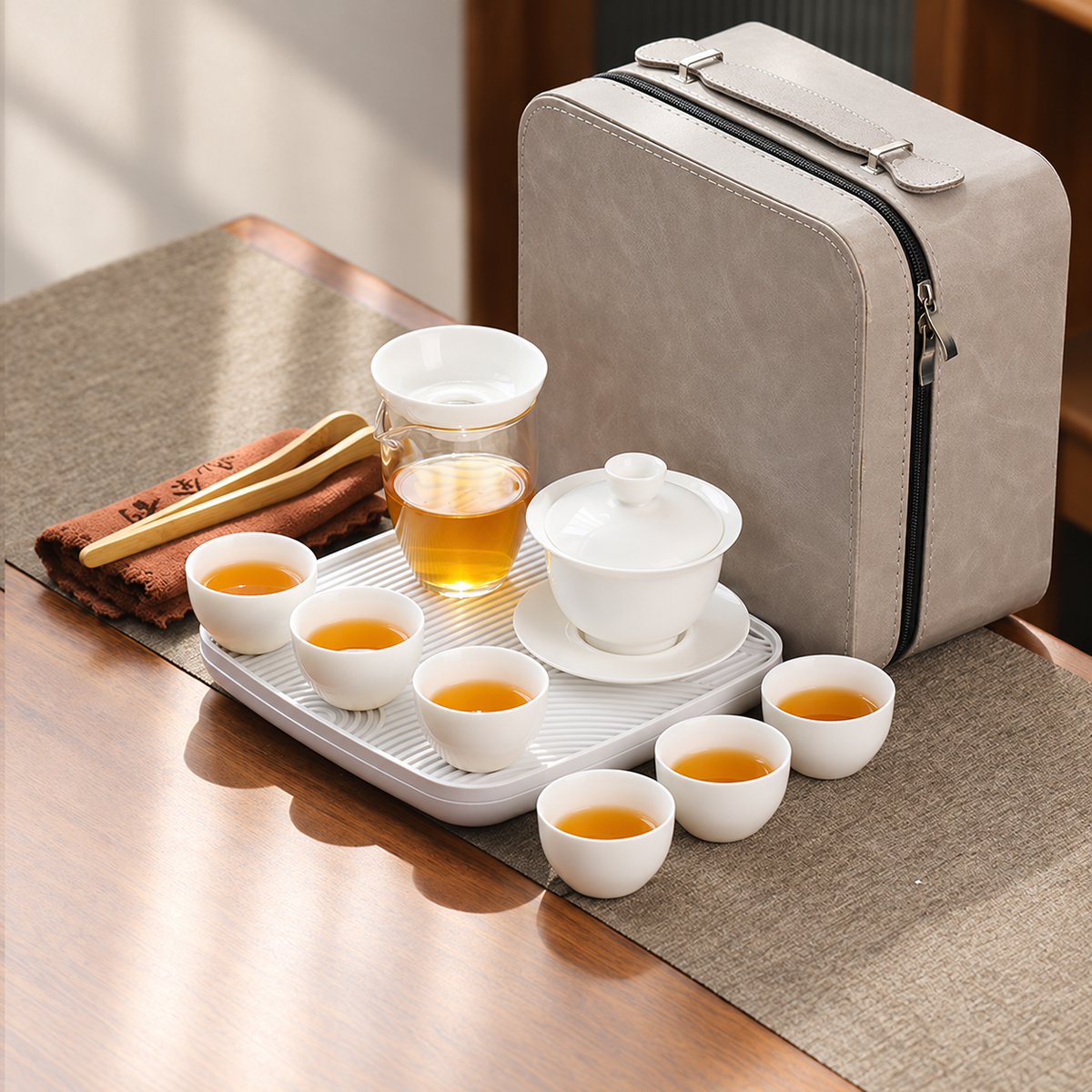 Plain White · Six Cups · Tray & Larger Case