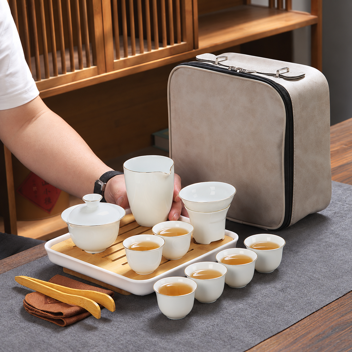 White Porcelain Travel Gaiwan Tea Set — image 2
