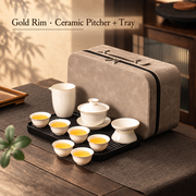 Gold Rim · Ceramic Pitcher + Tray
