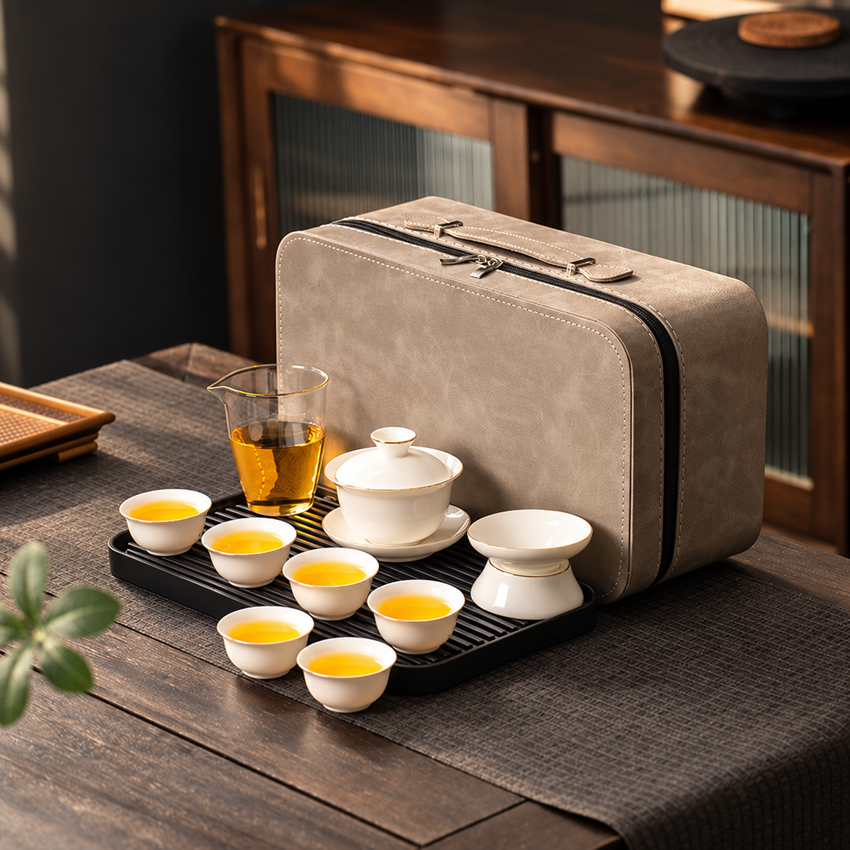 Gold Rim · Glass Pitcher + Tray