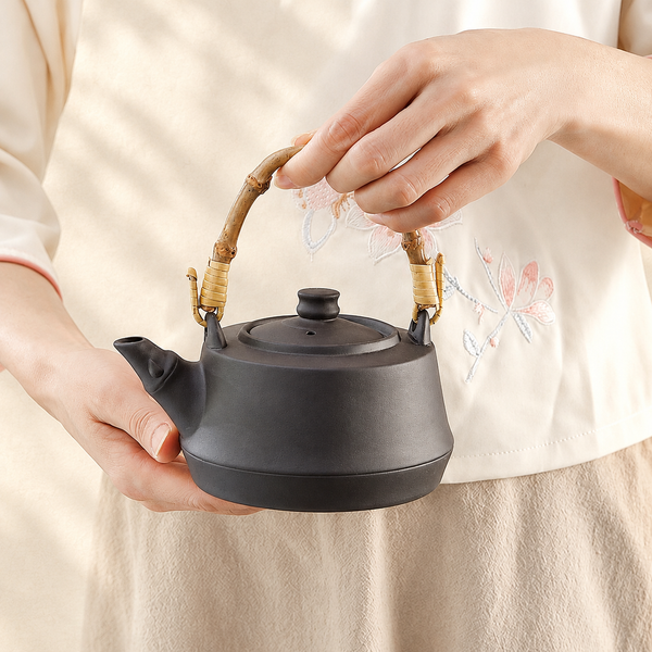Clay Teapot with Natural Wood Handle