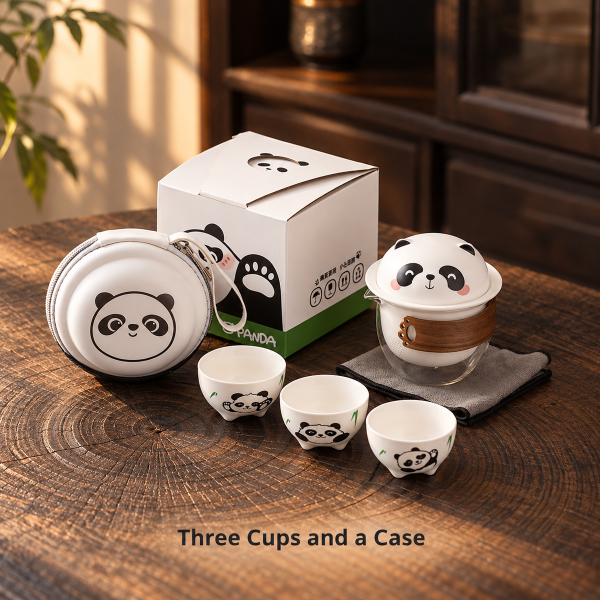 Panda Travel Tea Set with Three Cups — image 6