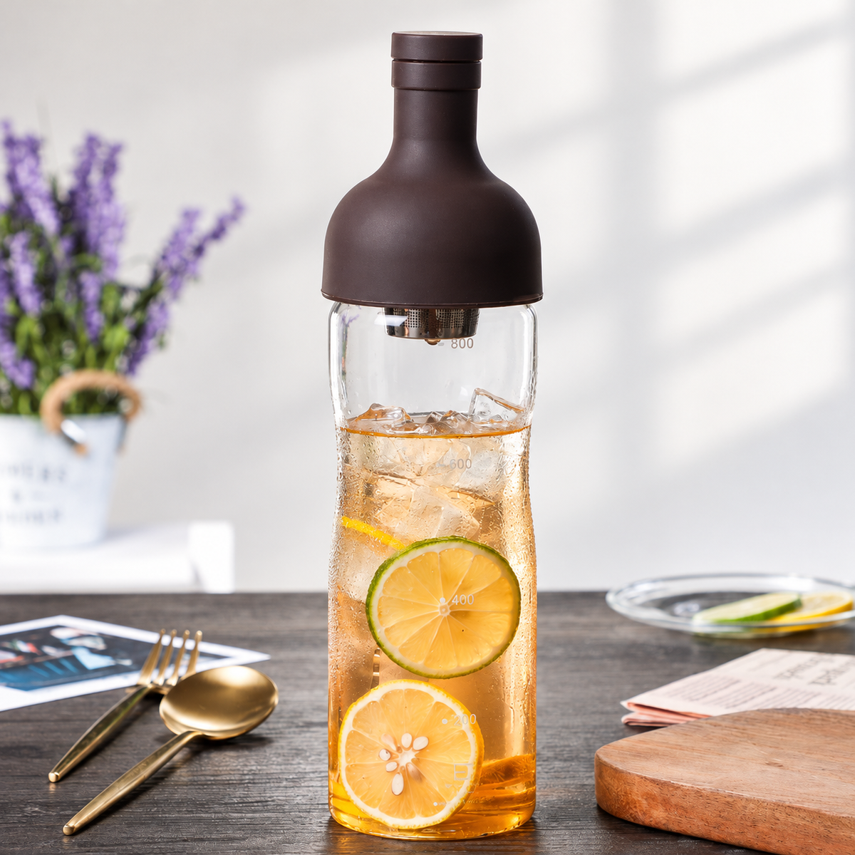 Glass Infuser Bottle with Dark Brown Lid — image 5