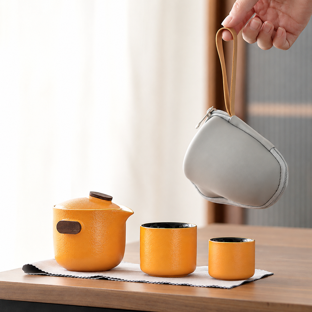 Wood-Accent Ceramic Travel Tea Set — image 2