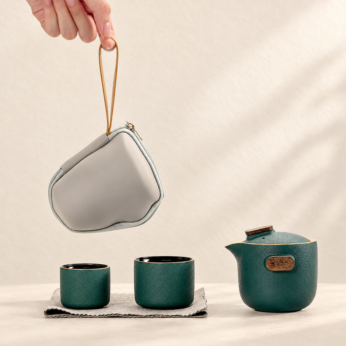 Wood-Accent Ceramic Travel Tea Set — image 6