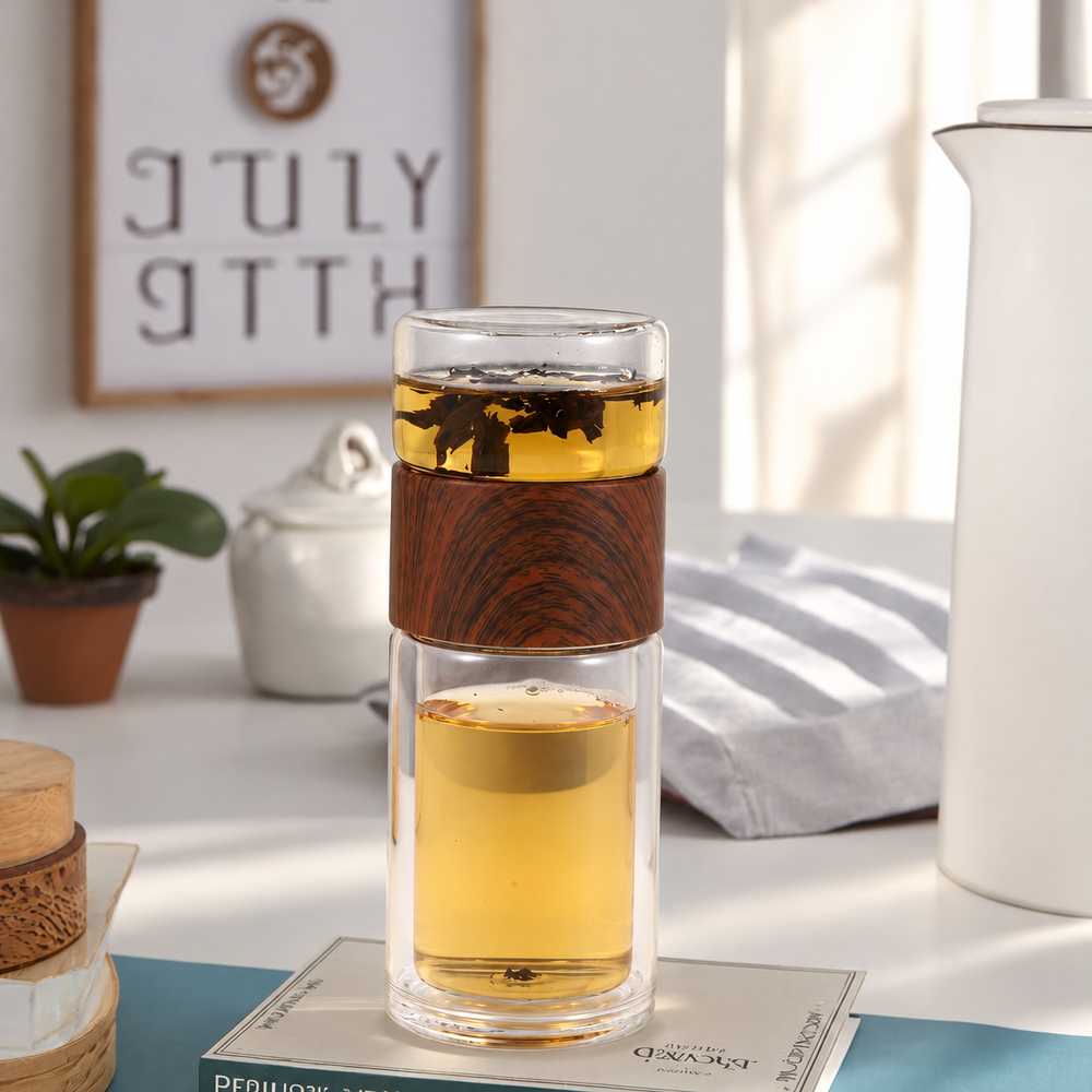 Glass Tea Infuser with Wood-Grain Collar — image 2