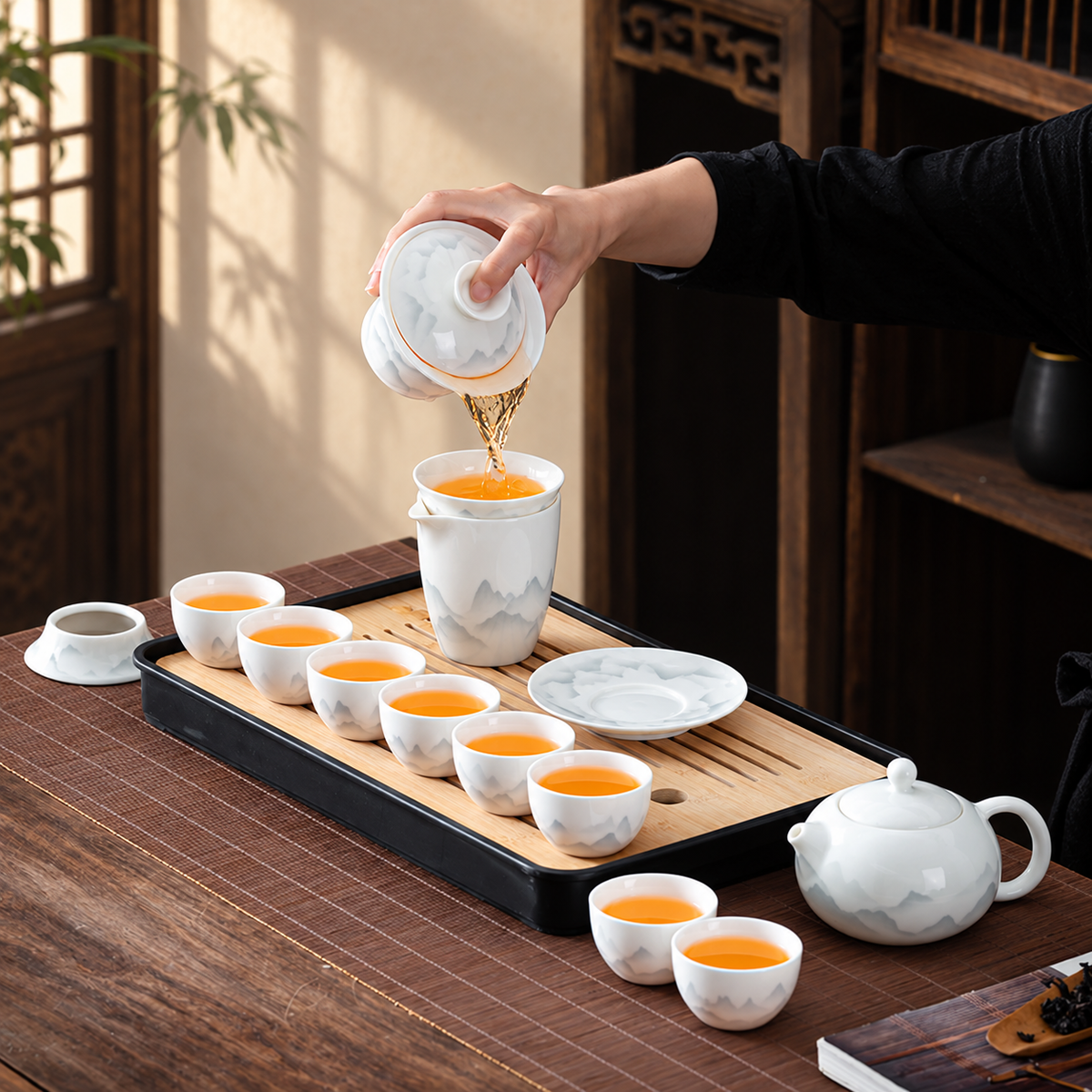 Landscape & Floral Ceramic Gongfu Tea Sets — image 3