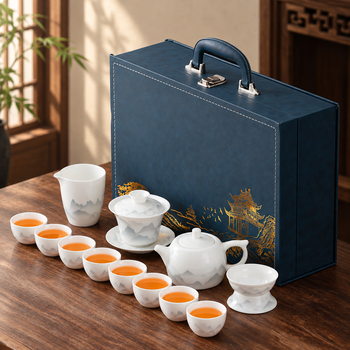 Landscape & Floral Ceramic Gongfu Tea Sets — image 4