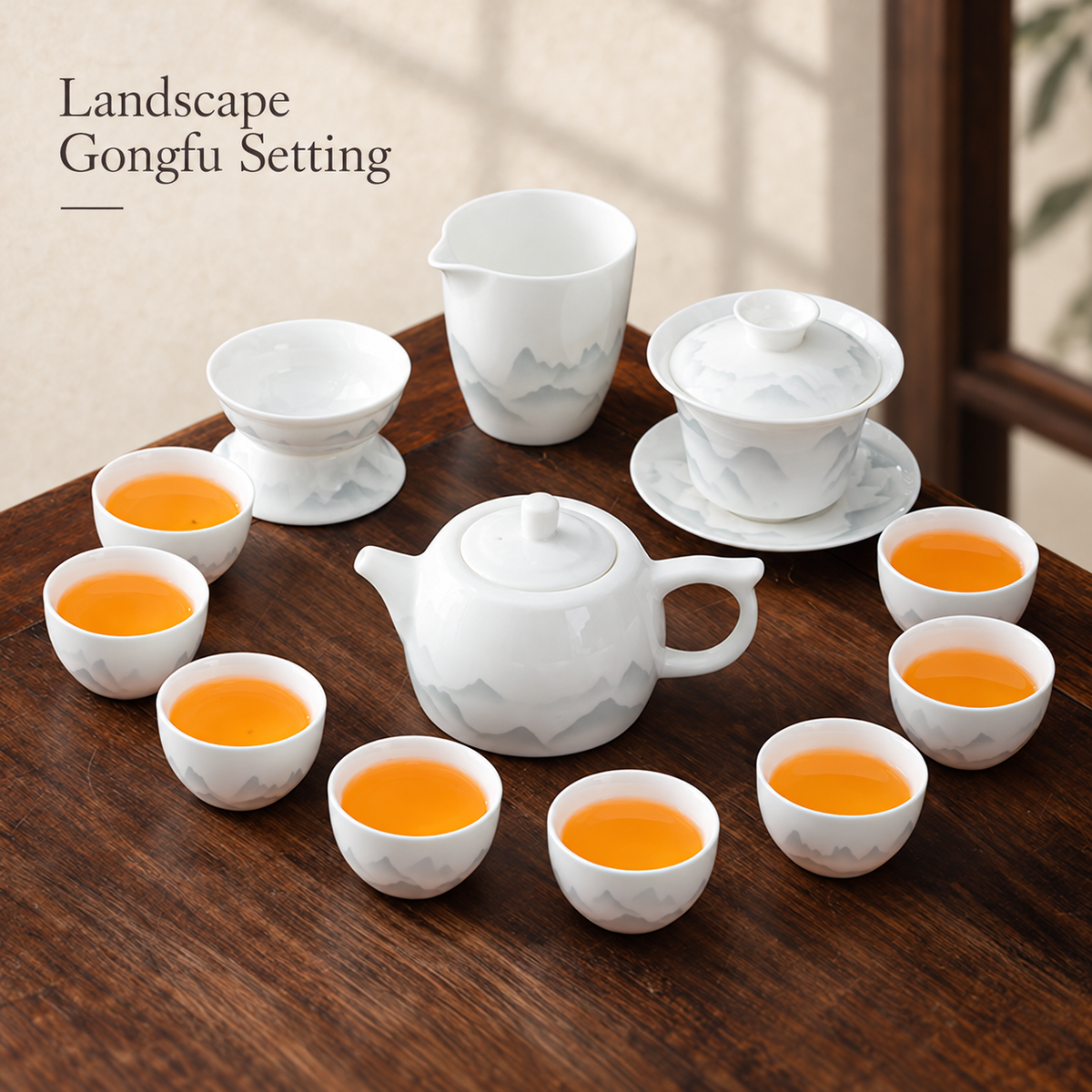 Landscape & Floral Ceramic Gongfu Tea Sets — image 6