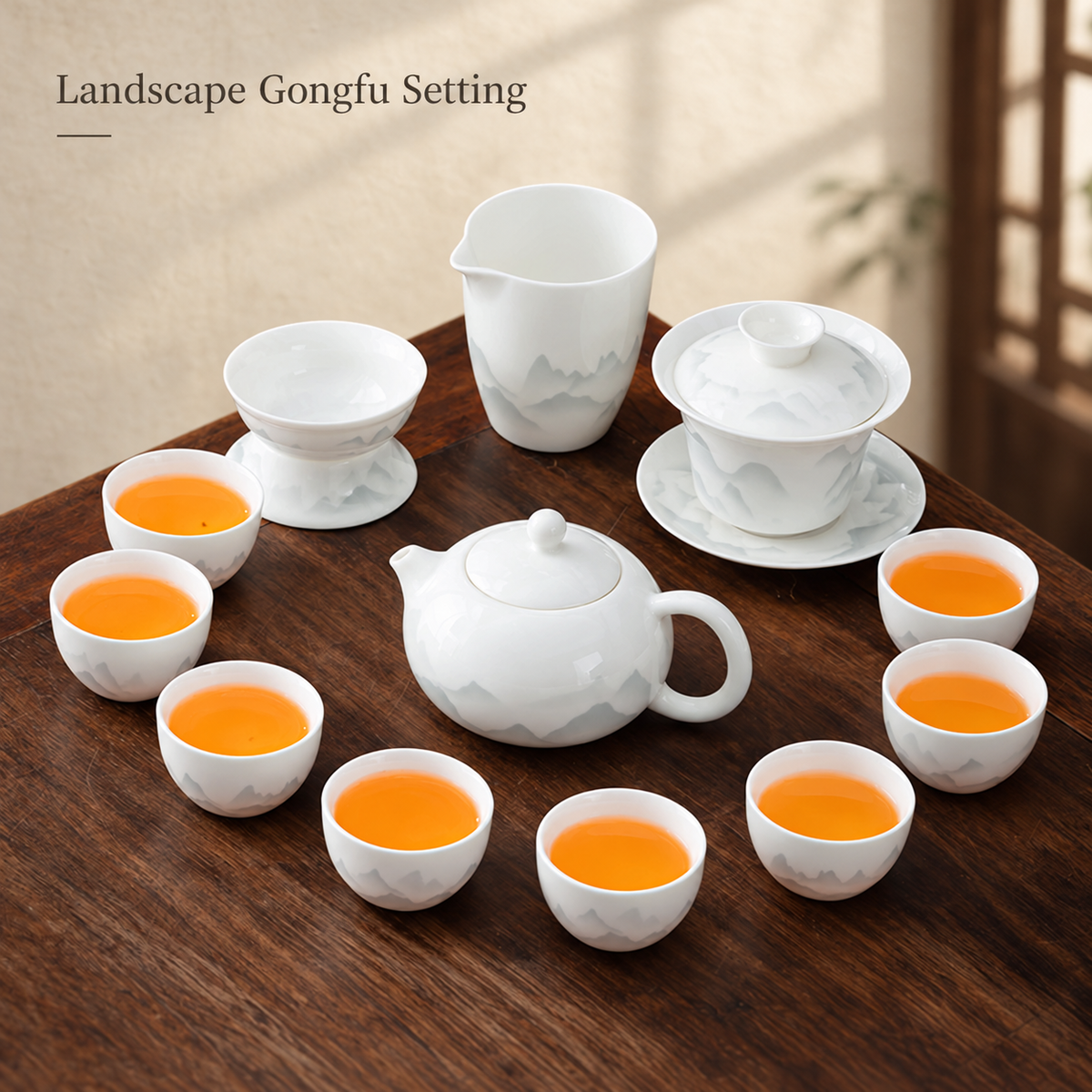 Landscape & Floral Ceramic Gongfu Tea Sets — image 7