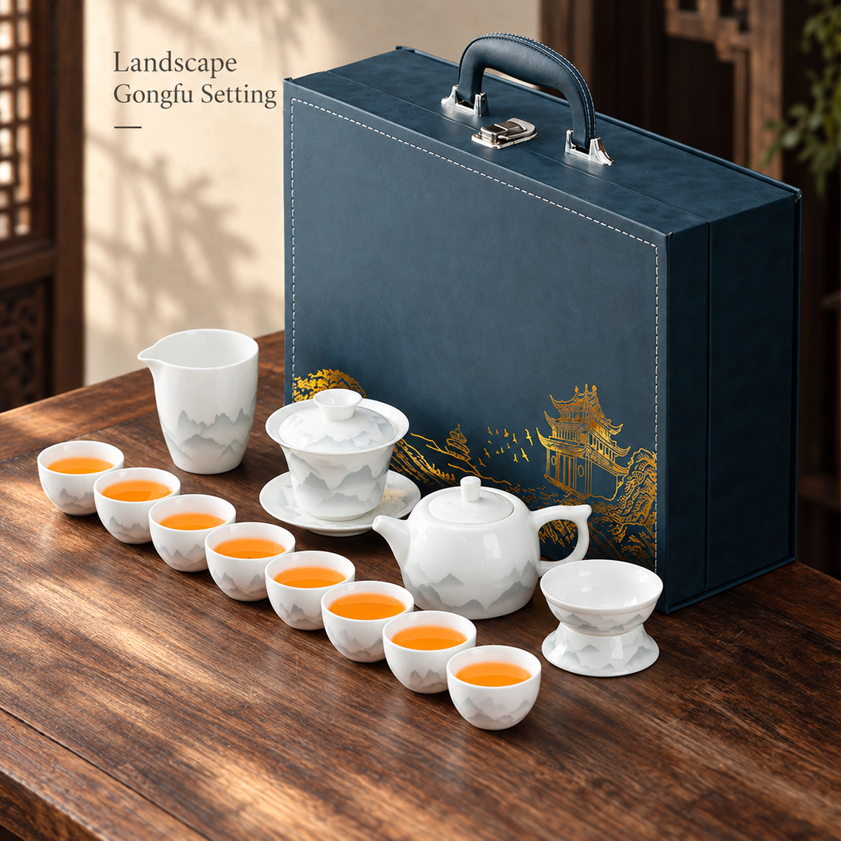 Landscape & Floral Ceramic Gongfu Tea Sets — image 10