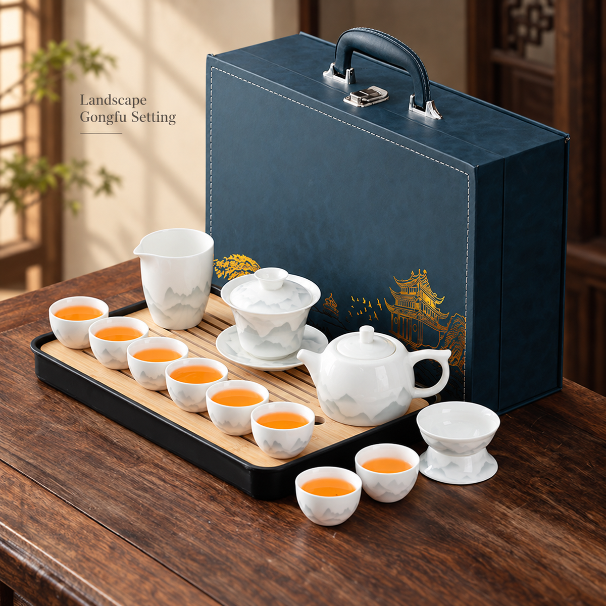 Landscape & Floral Ceramic Gongfu Tea Sets — image 12