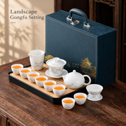 Landscape & Floral Ceramic Gongfu Tea Sets — image 13