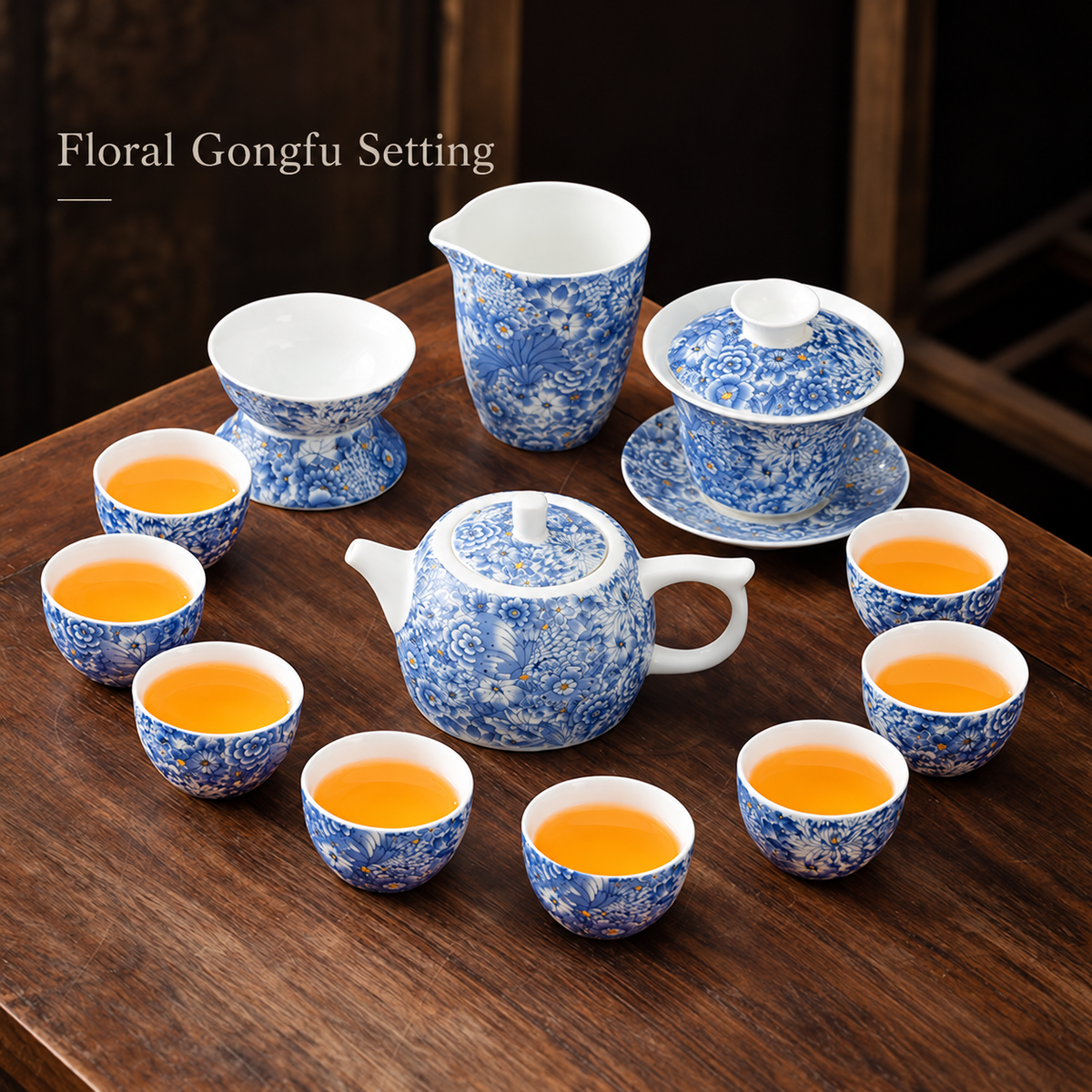 Landscape & Floral Ceramic Gongfu Tea Sets — image 14