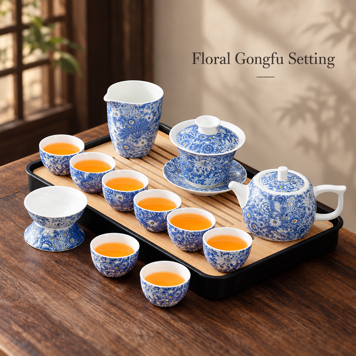 Landscape & Floral Ceramic Gongfu Tea Sets — image 16