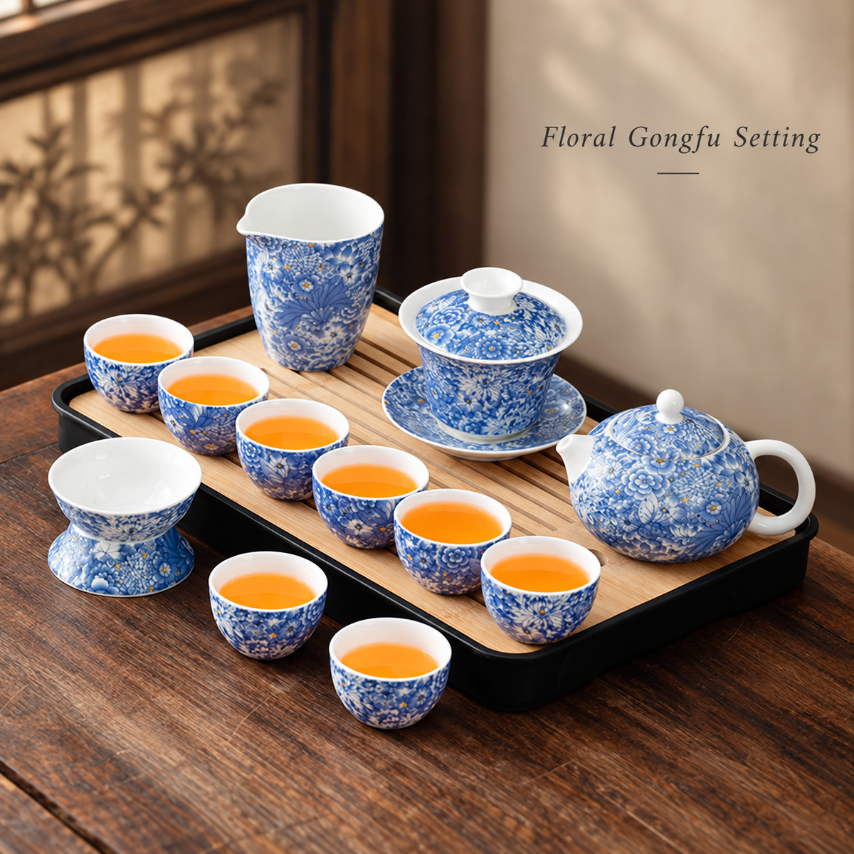 Landscape & Floral Ceramic Gongfu Tea Sets — image 17