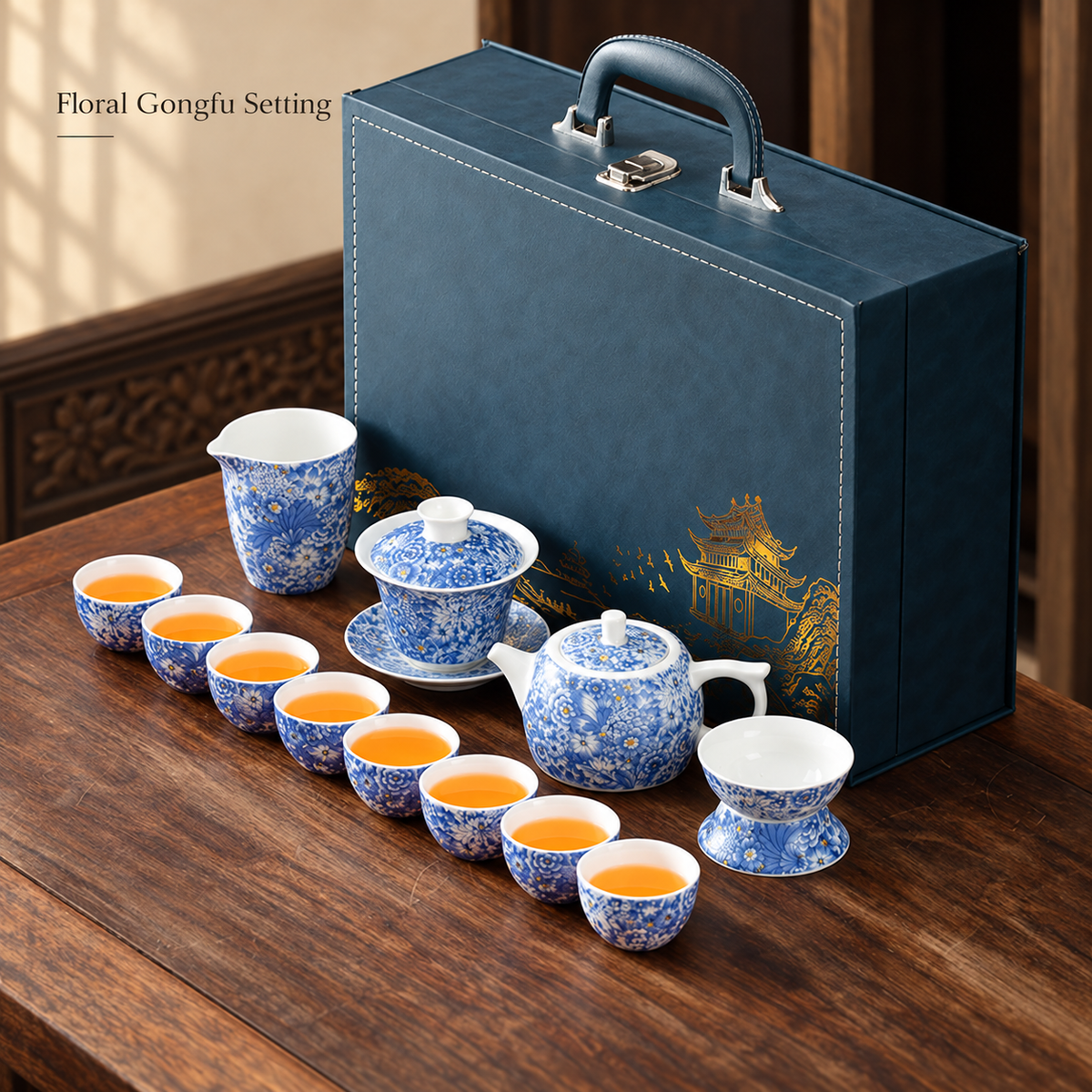 Landscape & Floral Ceramic Gongfu Tea Sets — image 18