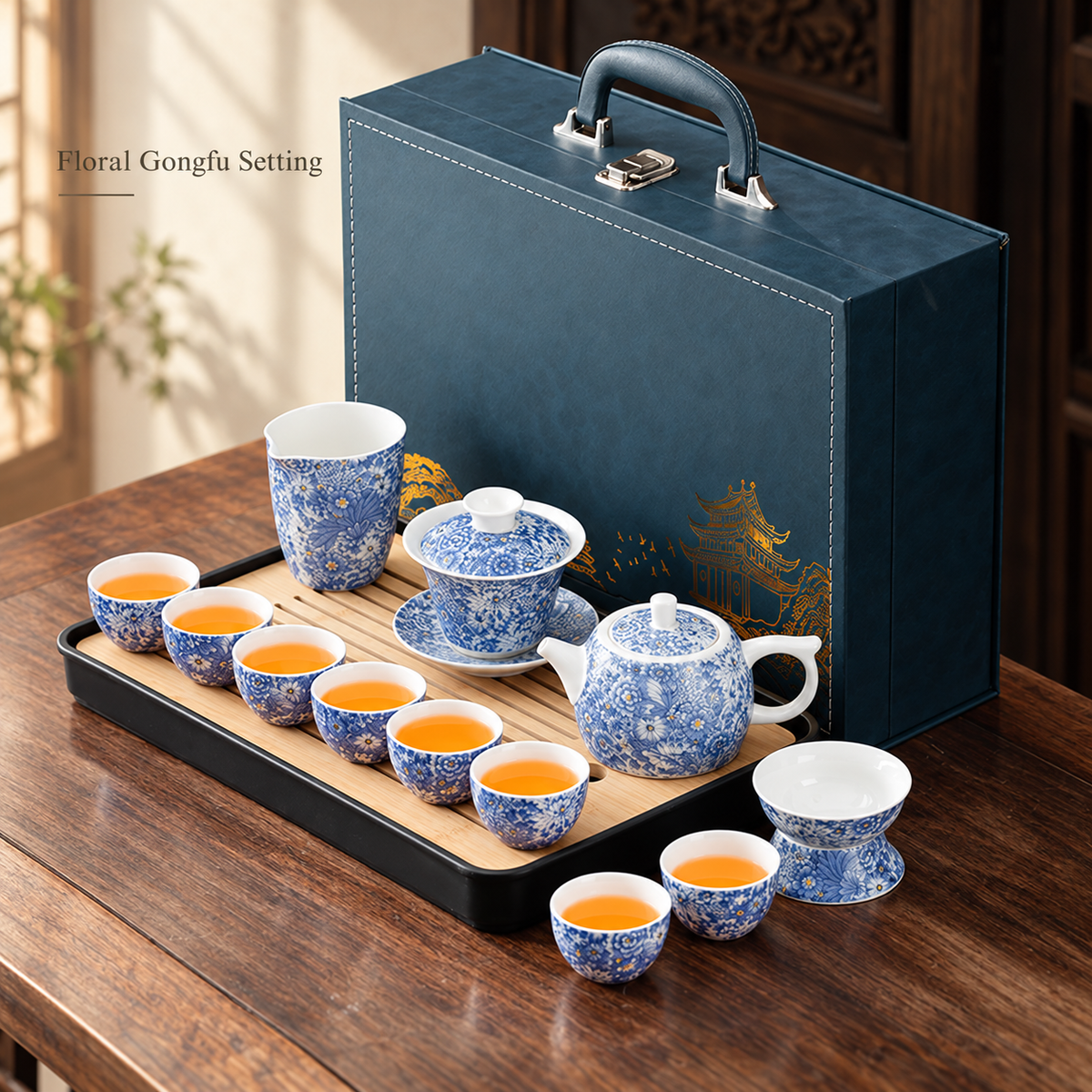 Landscape & Floral Ceramic Gongfu Tea Sets — image 20