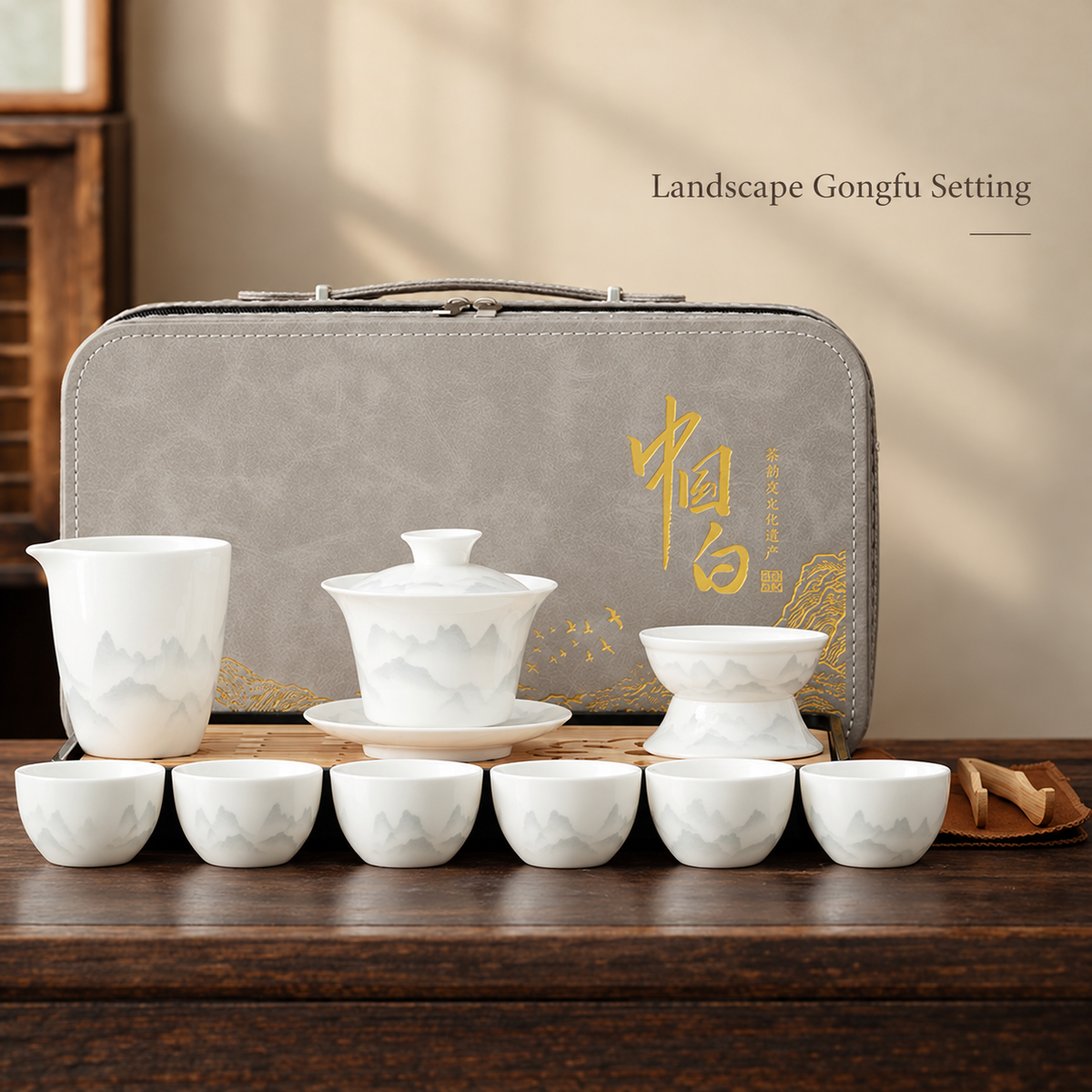 Landscape & Floral Ceramic Gongfu Tea Sets — image 24