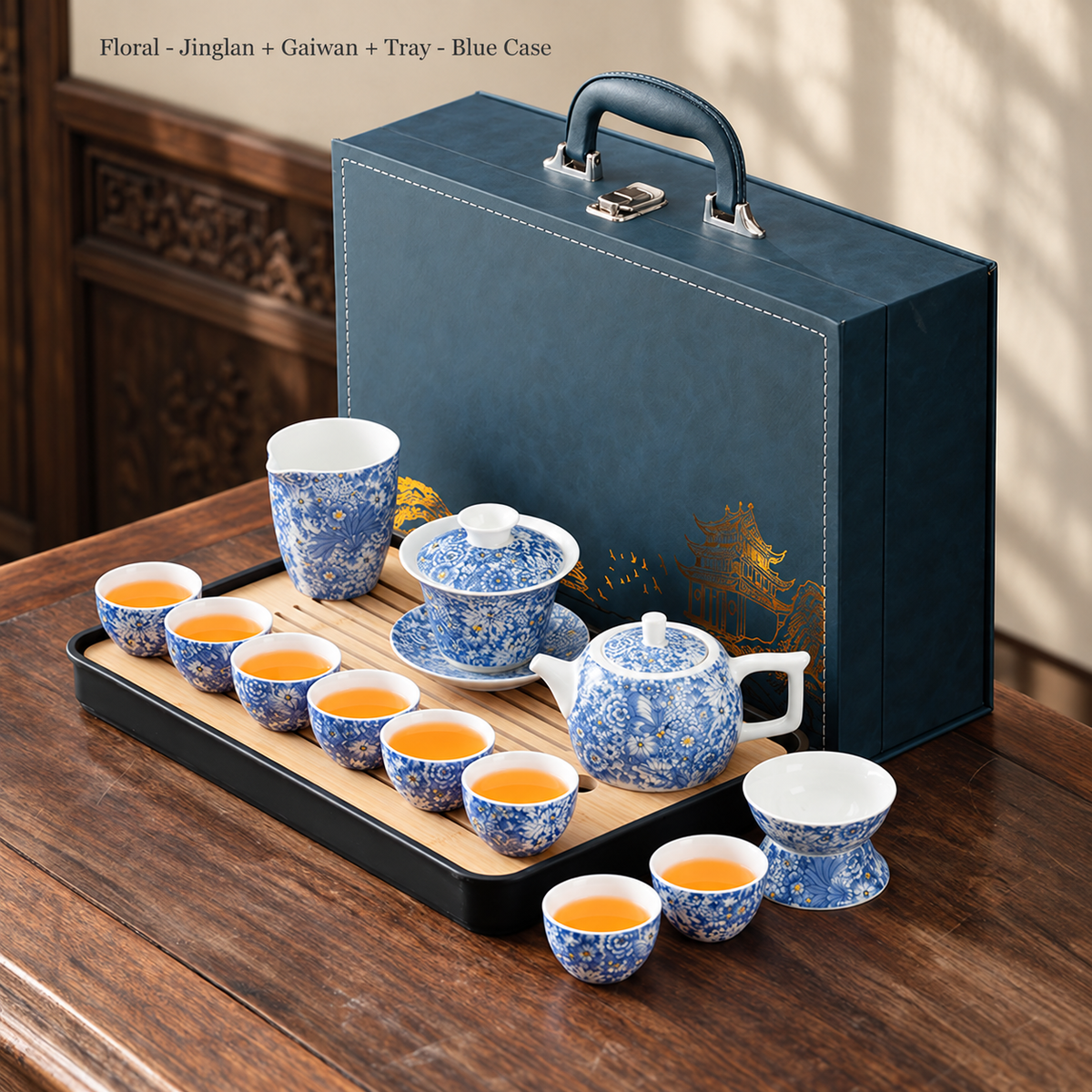 Floral - Jinglan + Gaiwan + Tray - Blue Case