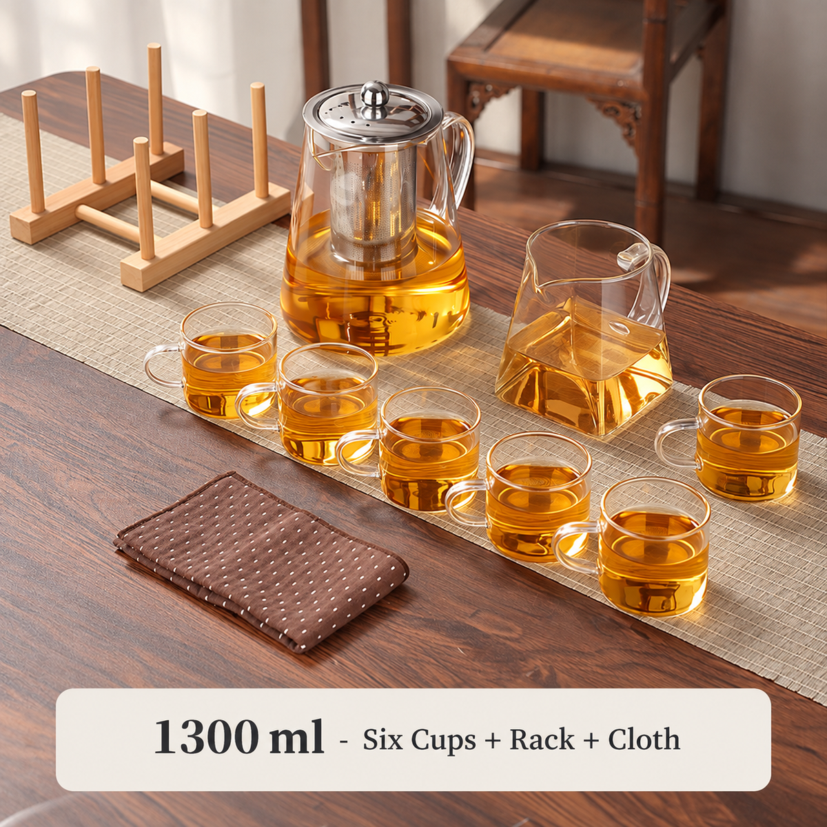 1300 ml - Six Cups + Rack + Cloth