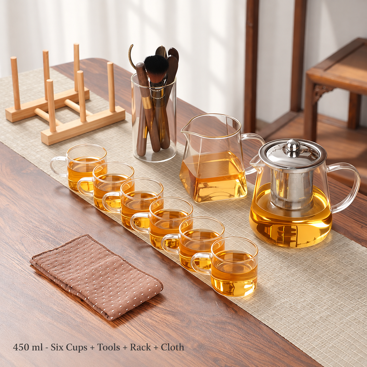 450 ml - Six Cups + Tools + Rack + Cloth