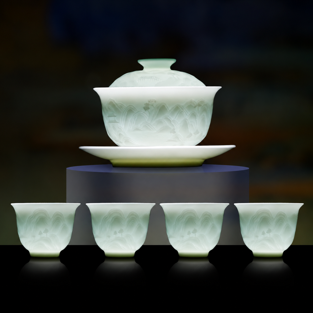 Landscape Relief Porcelain Gongfu Tea Set — image 1