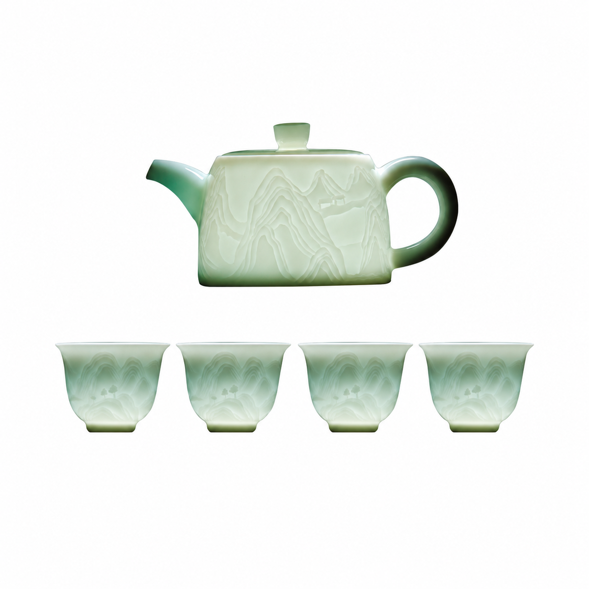 Landscape Relief Porcelain Gongfu Tea Set — image 5