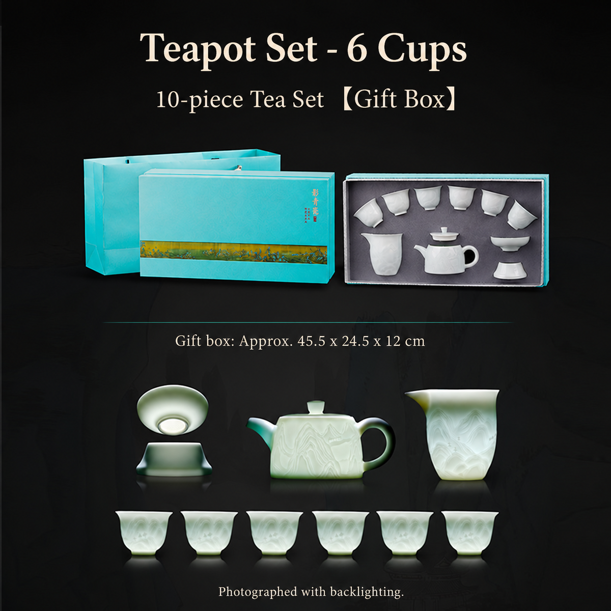 Landscape Relief Porcelain Gongfu Tea Set — image 9