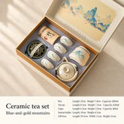 Blue-and-gold mountains — Round incense burner