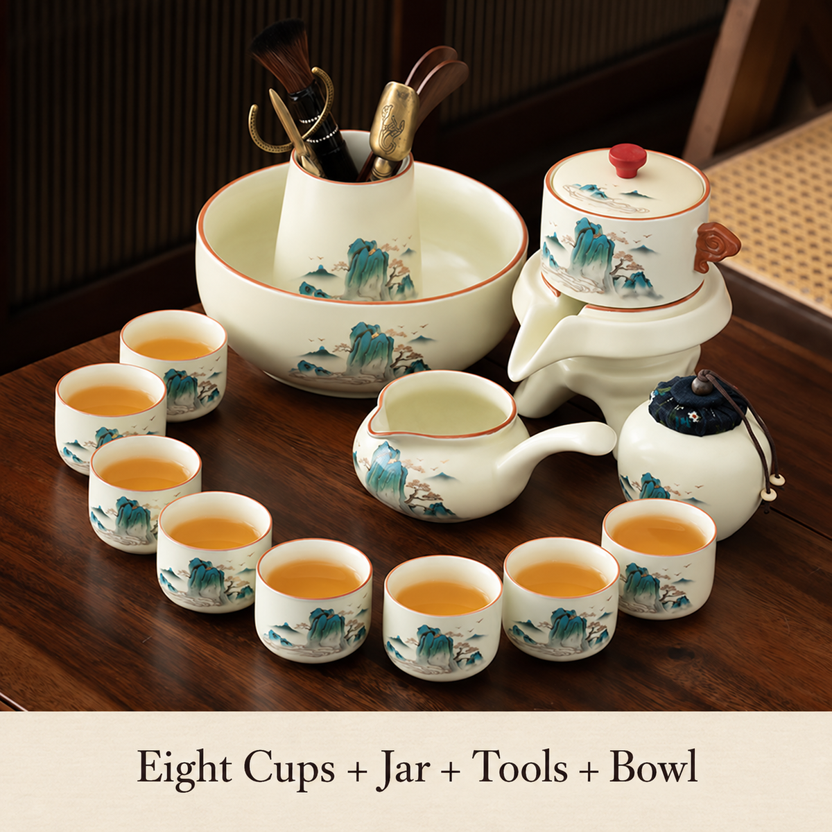 Eight Cups + Jar + Tools + Bowl