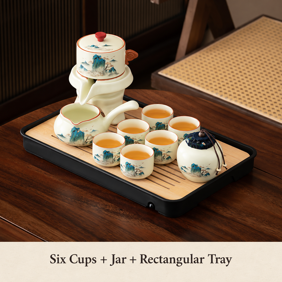 Six Cups + Jar + Rectangular Tray