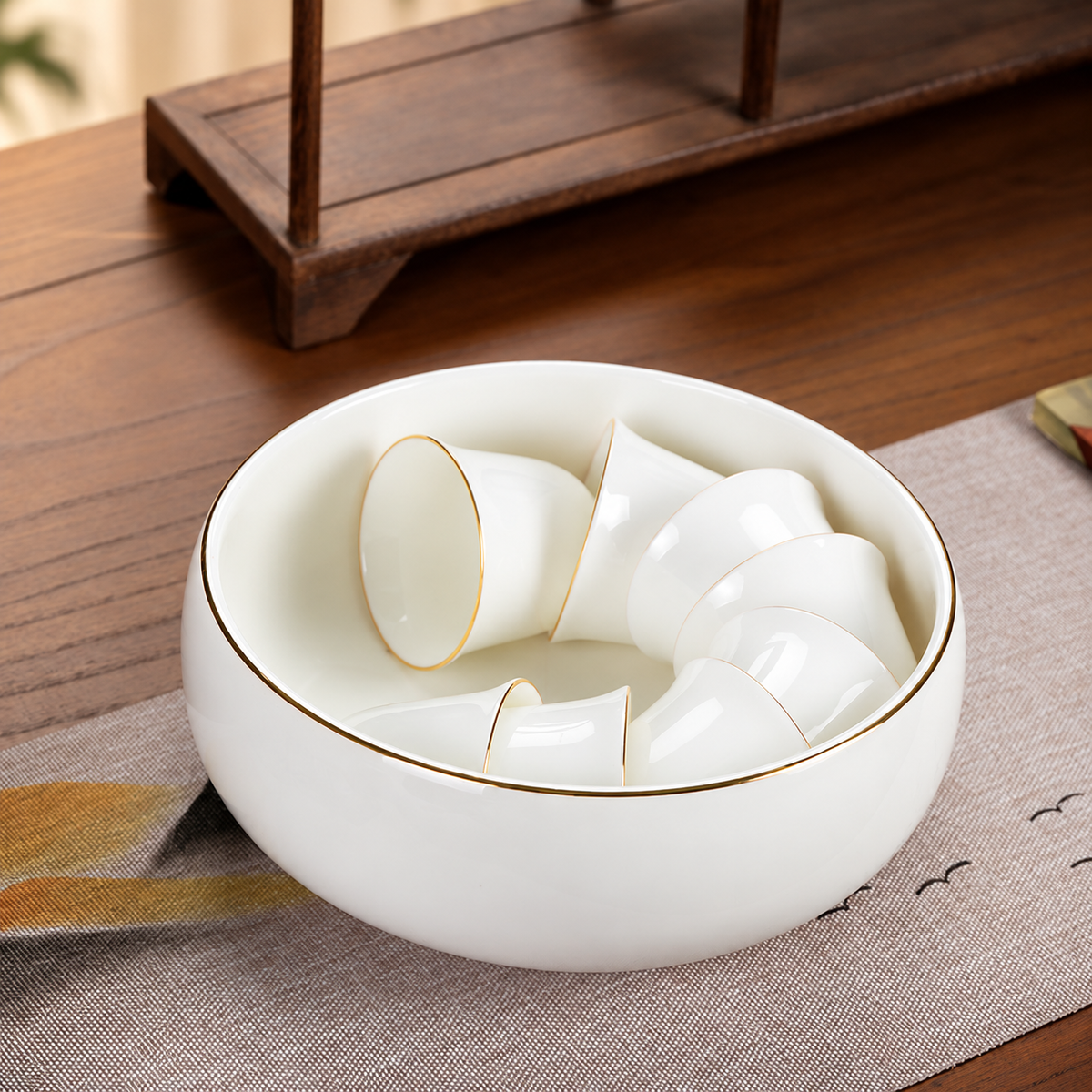 Gold-Rim White Porcelain Tea Sets — image 5