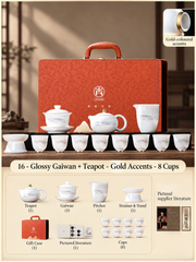 16 - Glossy Gaiwan + Teapot - Gold Accents - 8 Cups