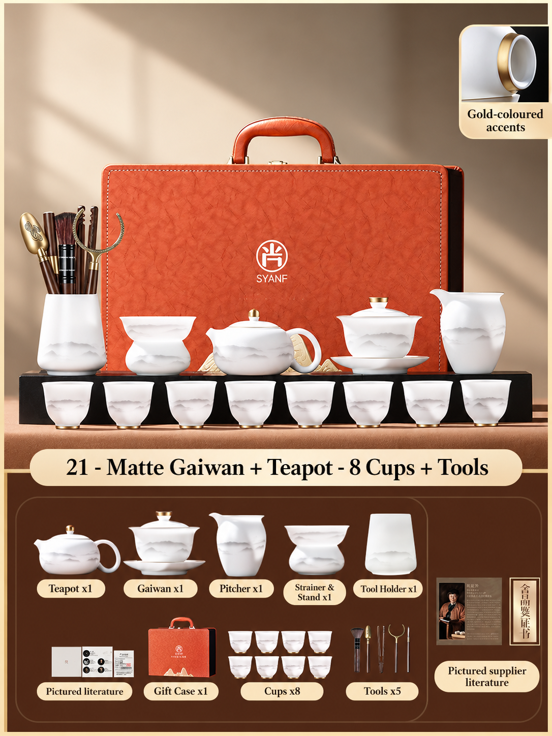 21 - Matte Gaiwan + Teapot - 8 Cups + Tools