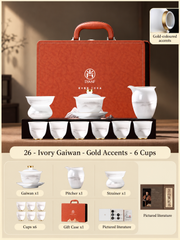 26 - Ivory Gaiwan - Gold Accents - 6 Cups