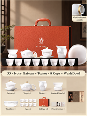 33 - Ivory Gaiwan + Teapot - 8 Cups + Wash Bowl
