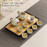 Teapot - Six Cups and Bamboo-Top Tray