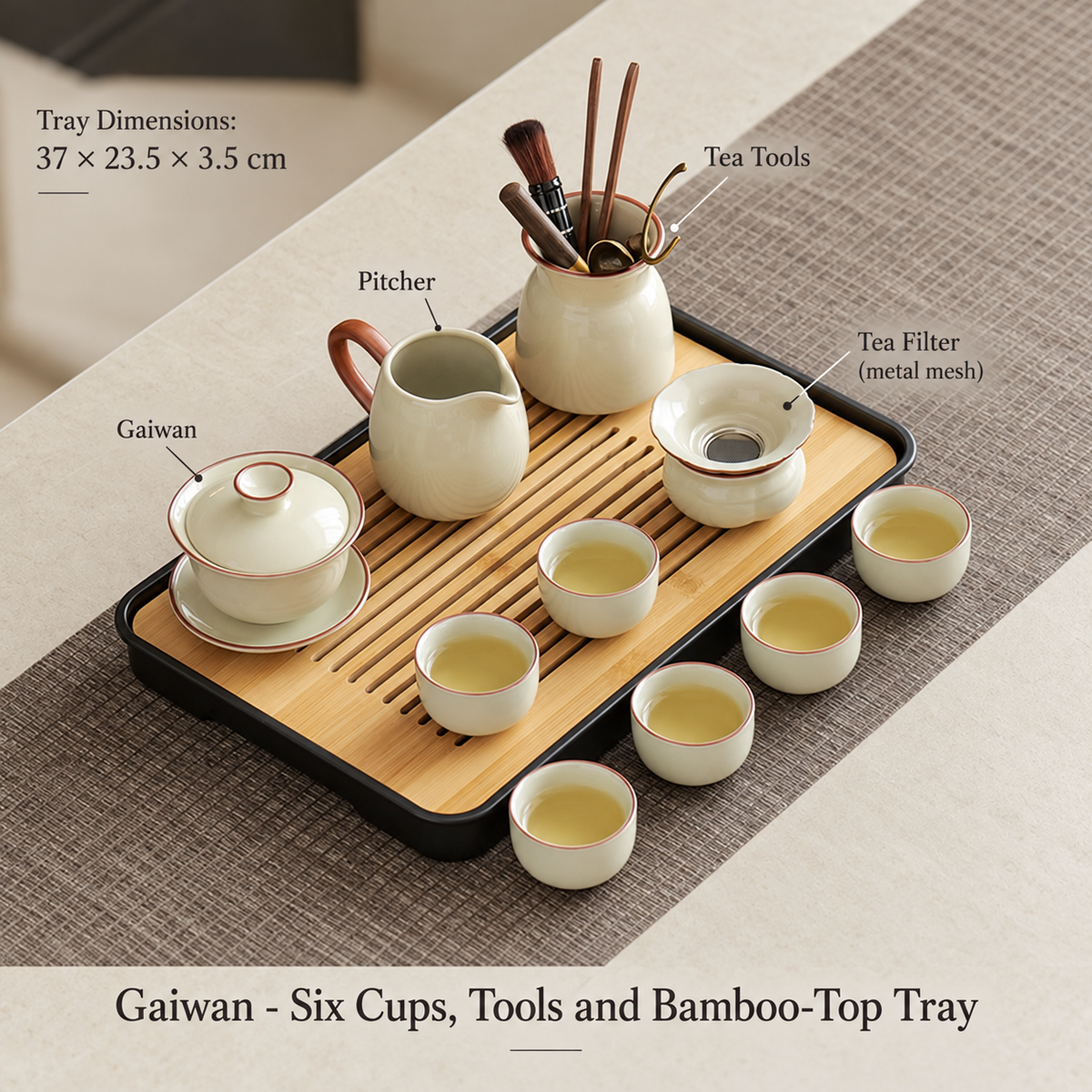 Gaiwan - Six Cups, Tools and Bamboo-Top Tray