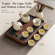 Teapot - Six Cups, Tools and Walnut-Colour Tray