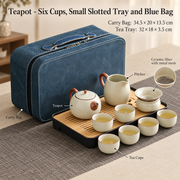 Teapot - Six Cups, Small Slotted Tray and Blue Bag
