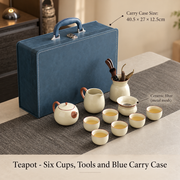 Teapot - Six Cups, Tools and Blue Carry Case