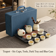 Teapot - Six Cups, Tools, Dark Tray and Blue Case